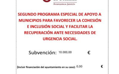 SUBVENCIONES PARA FAVORECER LA COHESIÓN E INCLUSIÓN SOCIAL Y FACILITAR LA RECUPERACIÓN ANTE NECESIDADES DE URGENCIA SOCIAL